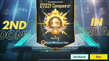 2ND Conqueror DONE In Squad TPP✅ C7S21| Conqueror Animation Status | Paid Conqueror Push | 4K 90FPS