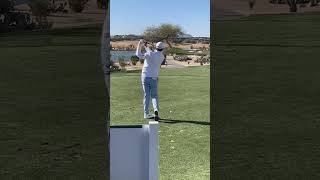 2022 US Open Champ Matt Fitzpatrick hits tee shot to #12 par 3 RD 1 at 2023 WM Open, TPC Scottsdale