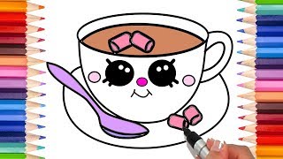 How to Draw Hot Chocolate | Coloring Pages for Kids | Learn to Draw!