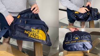 How to fold north face base camp voyager 42l bag into smaller condensed version while not using it.