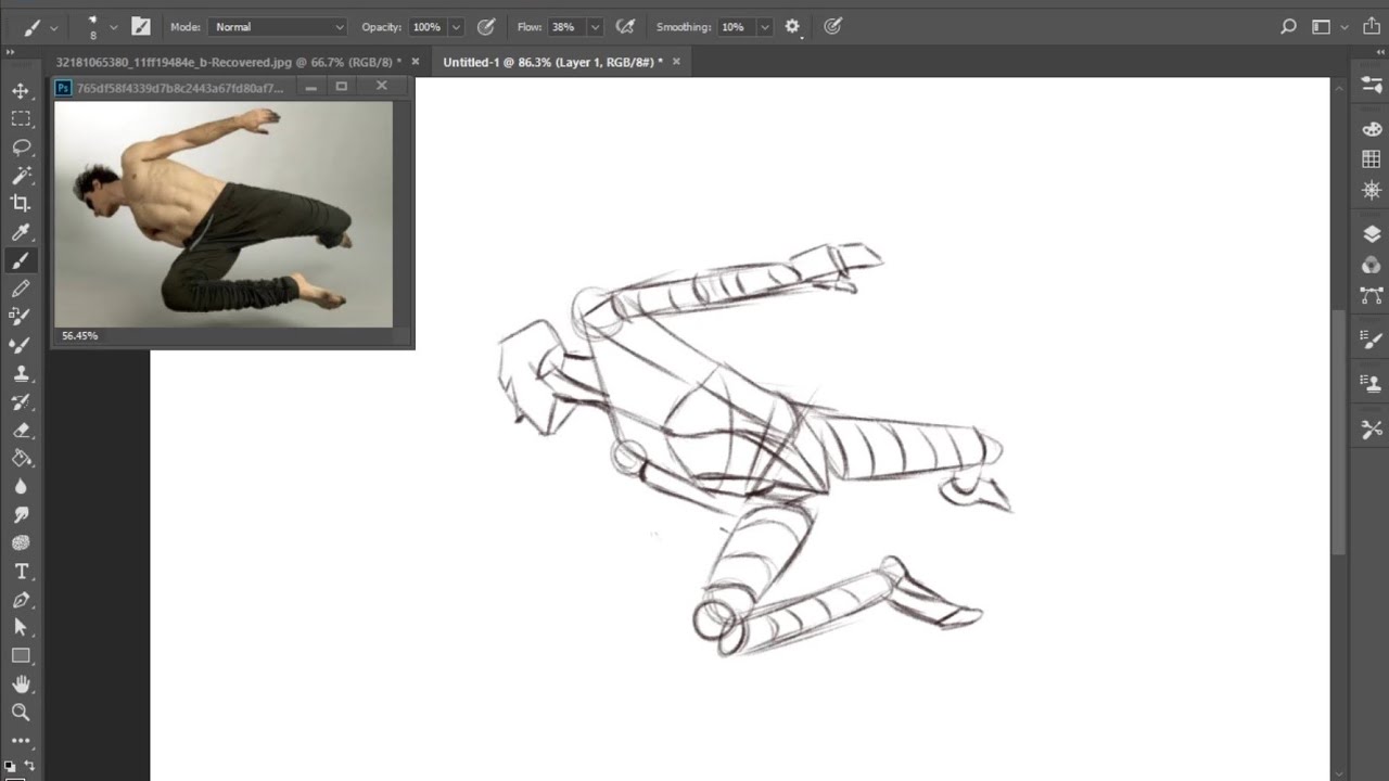 رسم جسم الانسان في المنظور بطريقة البناء