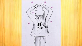 Cómo dibujar una Chica BTS / Dibujo fácil de CHICA con gorra / Tutorial de dibujo a lápiz para