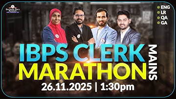 IBPS CLERK MAINS | ENG + LR + QA + GA Marathon 🏃🏻‍♂️💨#Quant #reasoning #mains #english #ga #ssa