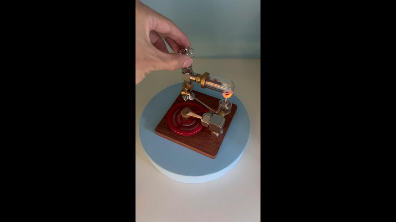 Speed-Controlled Single Cylinder Stirling Engine with Regulator Free Piston  External Combustion Engine - Red - Stirlingkit