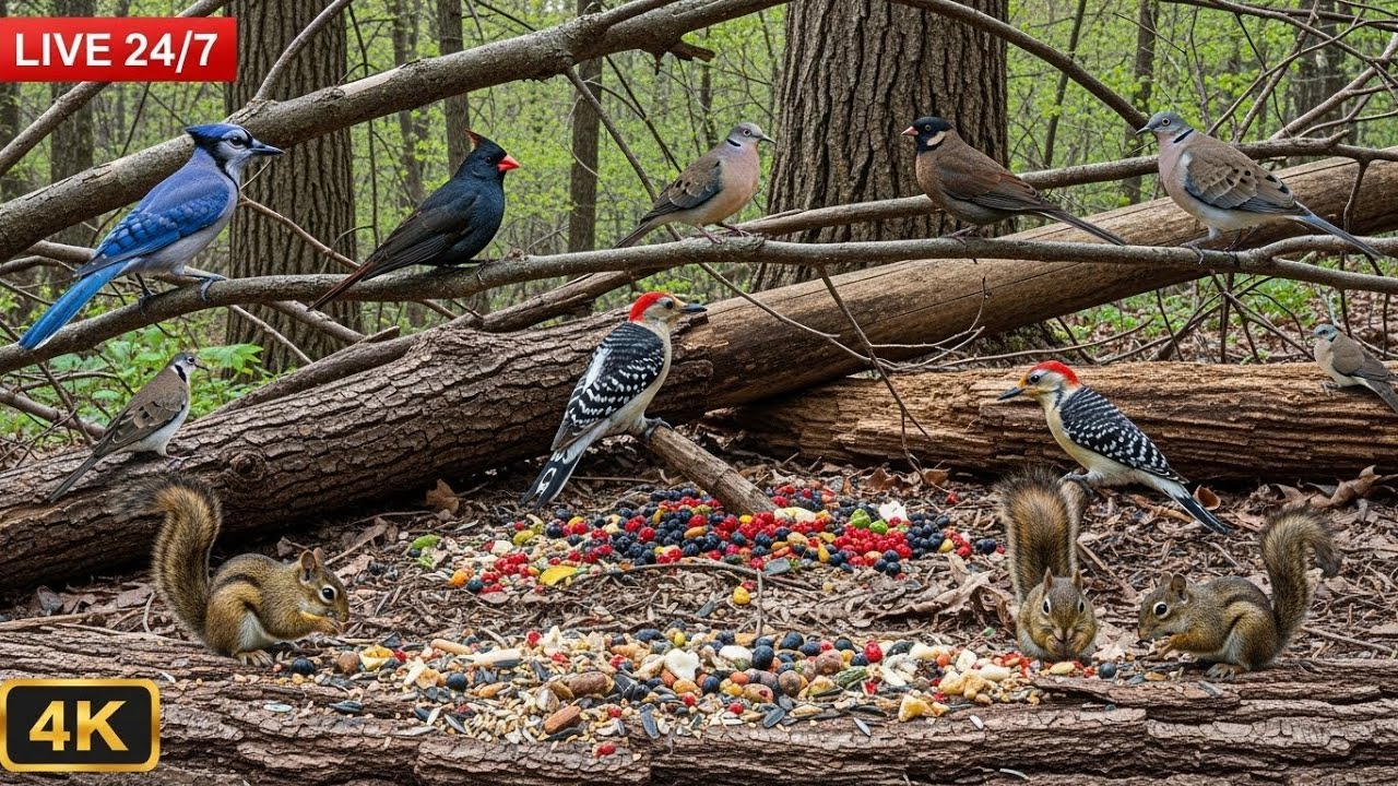 🔴Bird Feeder Cam 24/7 | Peaceful Backyard Birds | Non-Stop Action Live