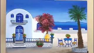 Santorini Greece acrylic painting Step by Step