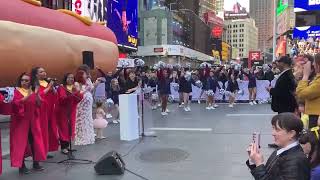 Worlds Largest Hot Dog Lifts Up In The Air Time Square NYC