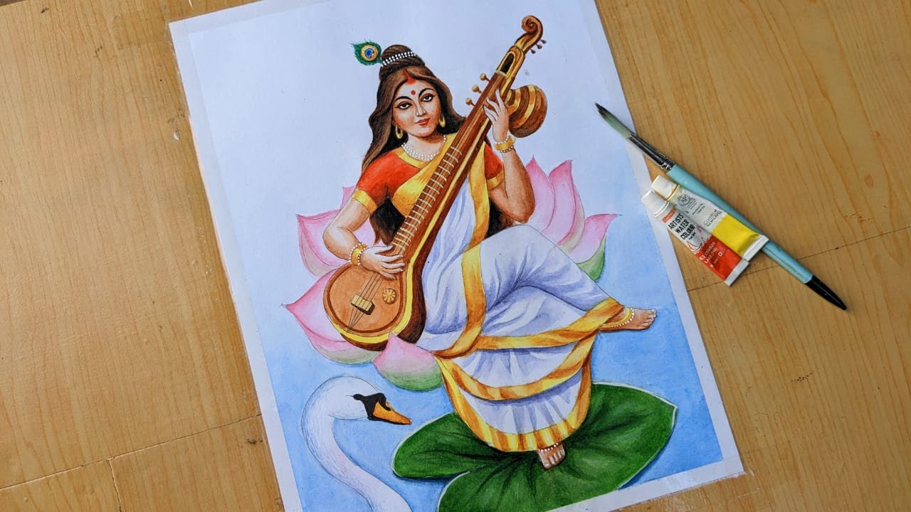 Illustration Of Goddess Saraswati For Vasant Panchami Royalty Free SVG,  Cliparts, Vectors, and Stock Illustration. Image 69678295.