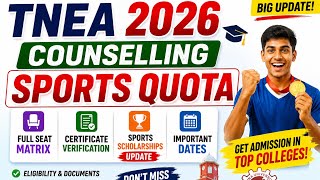 TNEA Counselling 2026 Sports Quota |Full Seat Matrix |Certificate Verification |Sports Scholarships 