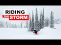 Snowboarding at an empty resort during a snow storm