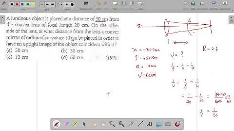 A luminous object is placed at a distance of 30cm from the convex lens of focal length 20cm. On the