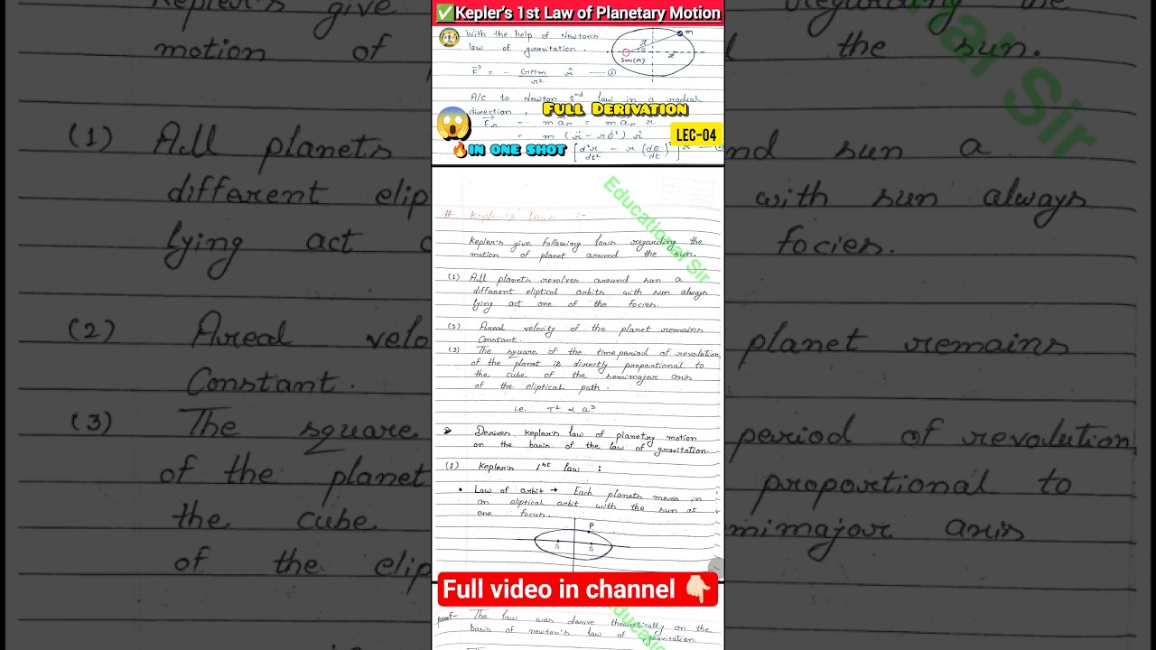 Kepler’s 1st Law Full Derivation 🚀 | Why Planets Move in Ellipse? 