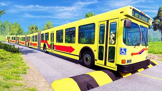 LONG BUS, SCHOOL BUS, CITY BUS Vs MASSIVE SPEED BUMPS - BeamNG.Drive screenshot 1