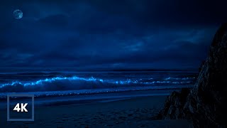 WAVES CRASHING on Beach at Night. Sleep to Ocean Waves on Beach | Relax or Study - 12hrs