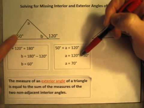 Solving For Missing Interior And Exterior Angles Of Triangles