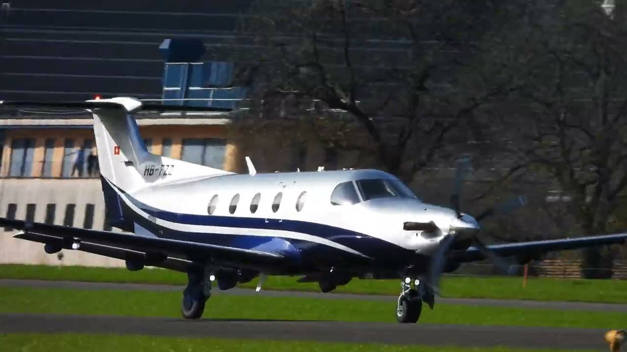Steep Approach: Pilatus PC12 HB-FZZ landing & Takeoff Buochs Airport