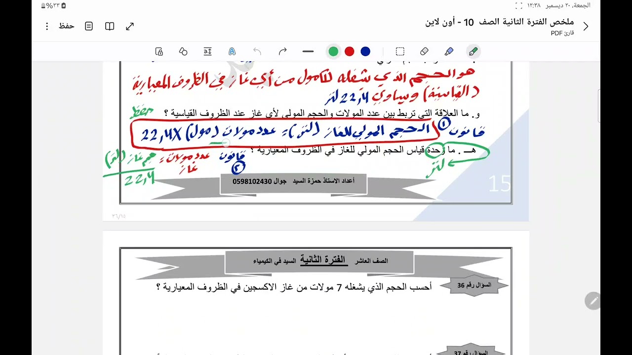 الحصة ٦ : الحجم المولي