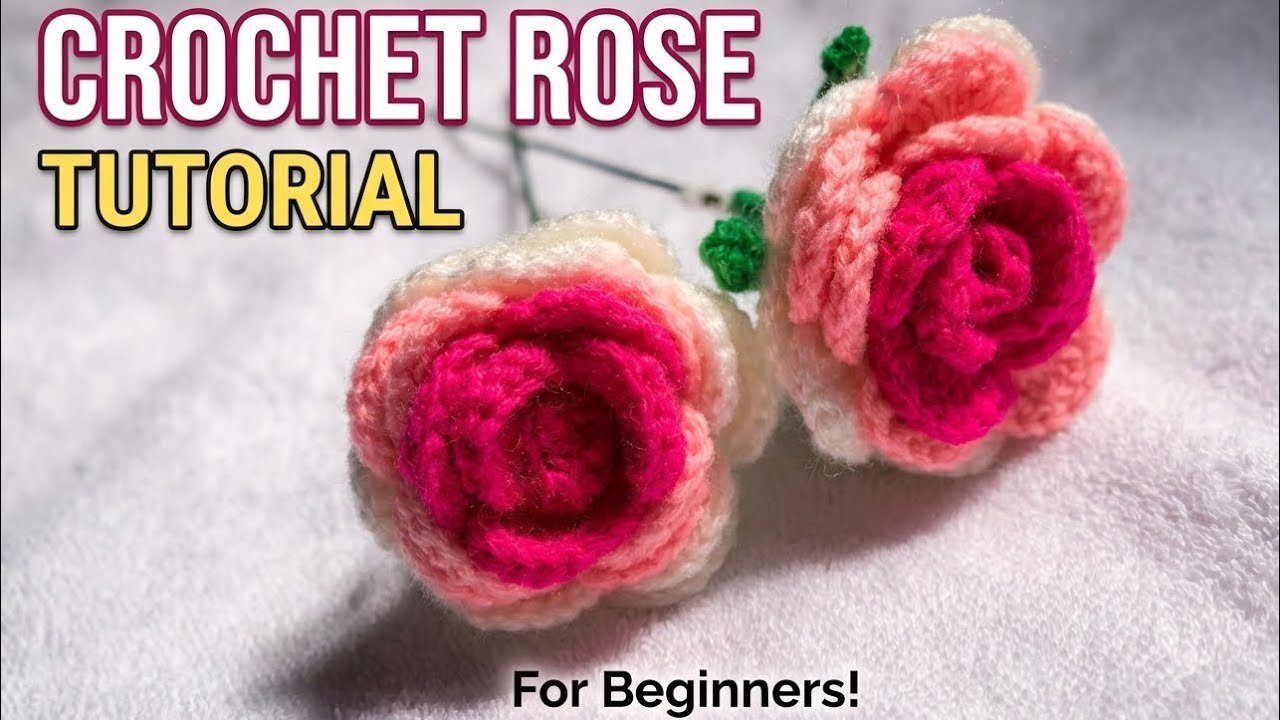 DIY Crochet 🌹: Detailed Pattern & Tutorial | 3-Color Gradient Rose