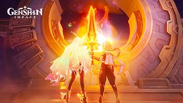 Traveler & Mavuika Uniting their Power through Sacred Flame & Ode of Resurrection Song Cutscene 4K