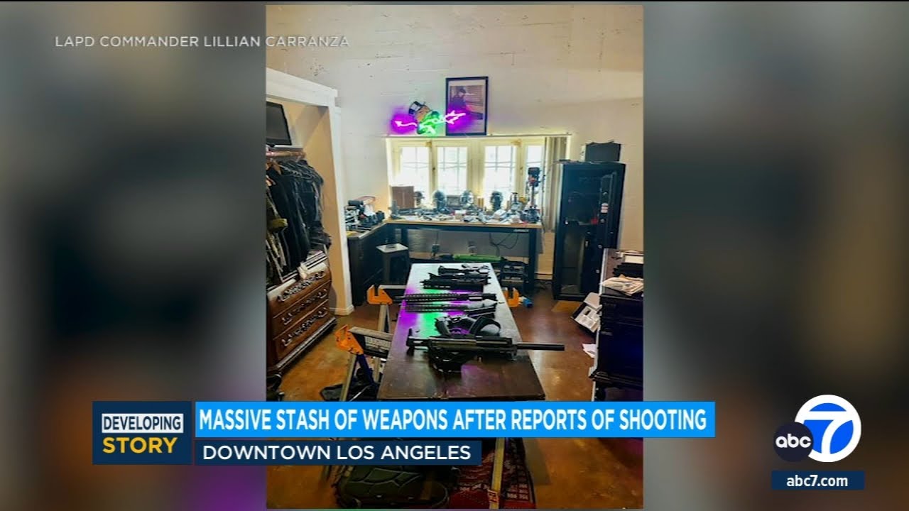 Massive stash of weapons found after reports of shooting in DTLA - YouTube