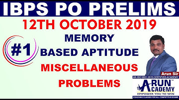 IBPS PO Prelims 12th October 2019 asked Aptitude Miscellaneous Questions (Memory Based) Part-1