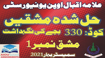 AIOU Solved Assignments | 330 | CHILD CARE & DEVELOPMENT | Assignment No 1 | FA | Spring 2021