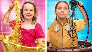 luxury vs cardboard morning routine fun school day kids