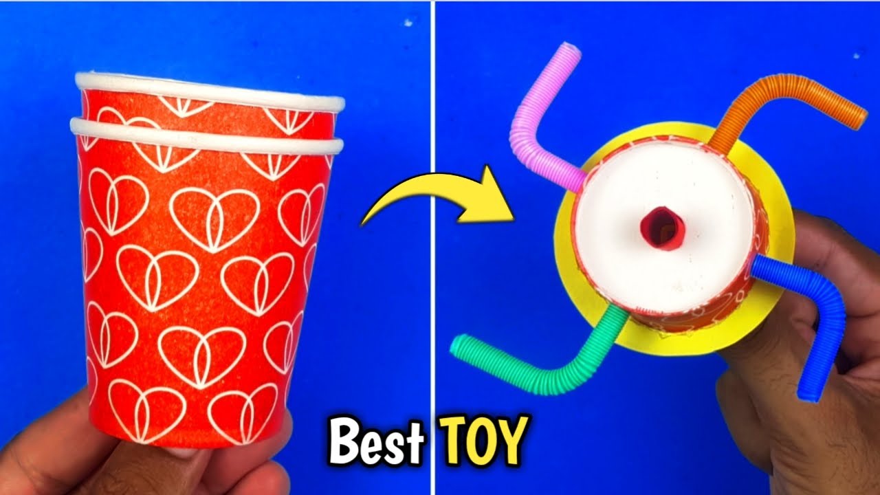 How to make Paper Cup Spinning TOY | DIY Amazing Toy Making using Straw ...