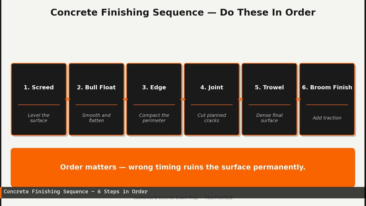 Finishing the Concrete: Screeding, Floating, Jointing, Troweling, Broom Finishing, and the Slump Test - Pass The CSLB episode thumbnail