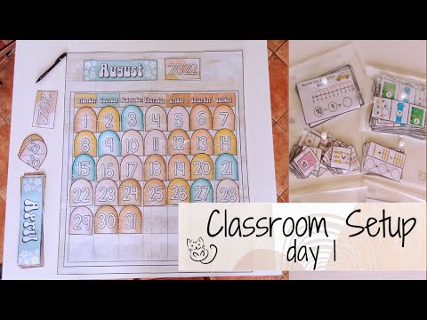CLASSROOM SETUP DAY 1 | Diy Pocket Chart Calendar u0026 Math Centers