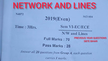 NETWORK AND LINES ||PREVIOUS YEAR QUESTIONS ||SBTE BIHAR||ELECTRONICS ENGINEERING (4th Sem)