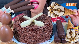 ASMR TRIPLE CHOCOLATE MOUSSE CAKE, ICE CREAM CONE, CHOCOLATE EGGS 먹방 Eating Sounds