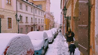 Snowfall in Prague ✨ Atmospheric Snow Walk 4K HDR - Historic Town Winter Ambience - Czech Republic