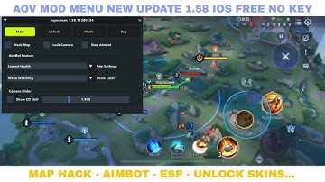 Aov EU Mod Menu ios Free No Key | Map Hack, Aim Elsu, Esp, Unlock Skins, Hight Camera...