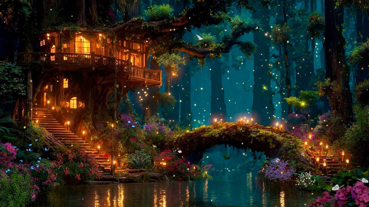 Magical Music | The Starlit Riverside Village | Cozy Stone Bridge Ambience for Inner Peace