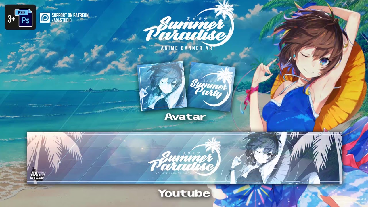 Anime Youtube Banner Template Summer Paradise 夏日天堂 Free Download Ordered Youtube
