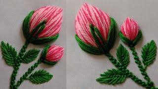 Hand Embroidery : 3d Rose flower design Stitch for kurti/dress/kameez/Blouse | New Flower peony bud