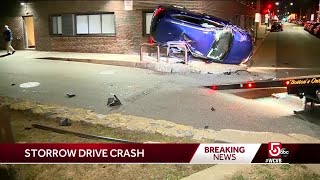 Wild crash sends car into Boston building