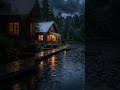 Rain Falling on Cabin Roof Near the Lake