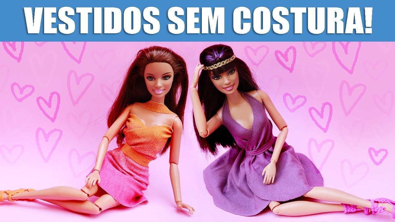 Como Fazer Vestido Sem Costura - Modelo Choker e Rodado, Super Fáceis! Barbie e outras Bonecas