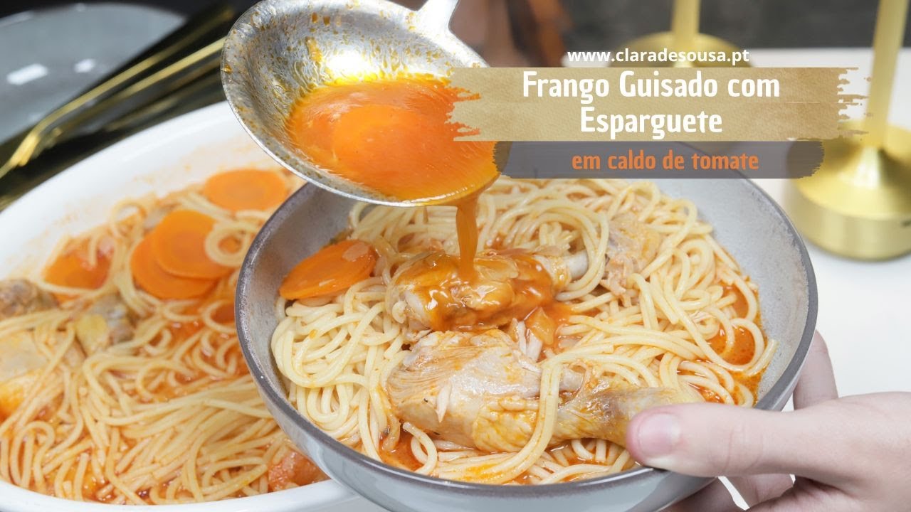 Frango Guisado com Esparguete em Caldo de Tomate