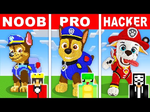 NOOB vs PRO: PAW PATROL STATUE HOUSE Build Challenge in Minecraft