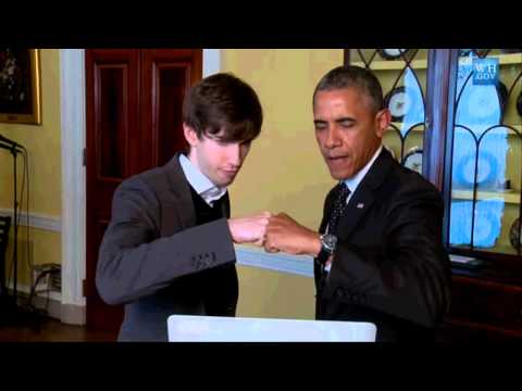 Barack Obama Fist Bumping With Tumblr Founder David Karp, and discuses about pronouncing "GIF"