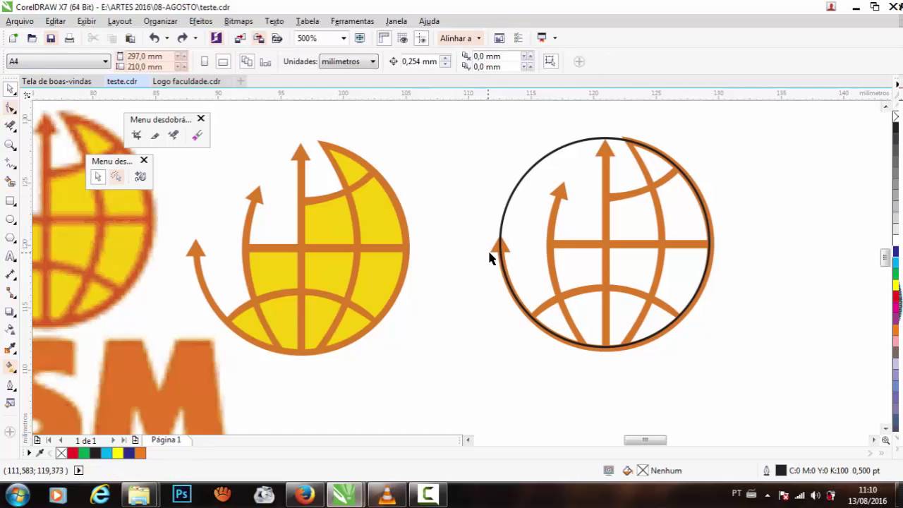 Usando as ferramentas cortar,faca,excluir segmento virtual e a ferramenta borracha no Corel DRAW X7
