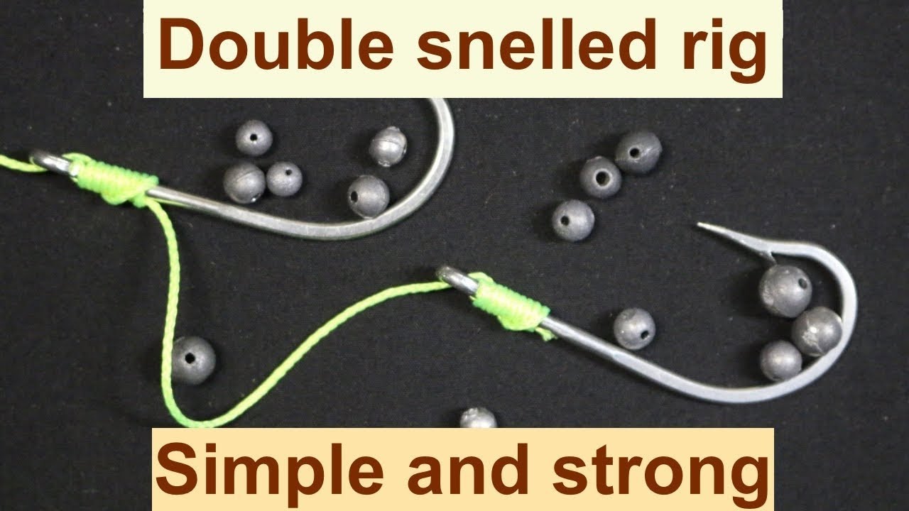 Double Hook Snelled Rig. Simple fishing knot. 