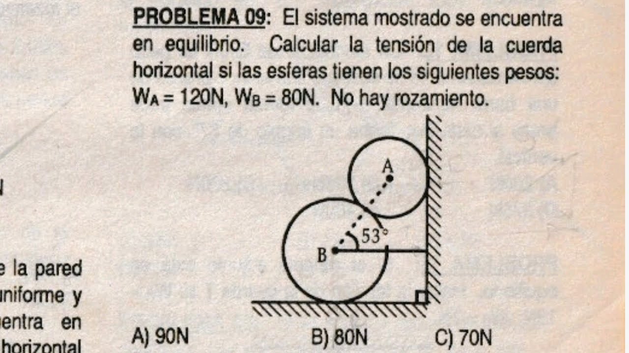 Problema 09 de Estática Resuelto | Tensión en la cuerda con esferas en equilibrio | Fisimate