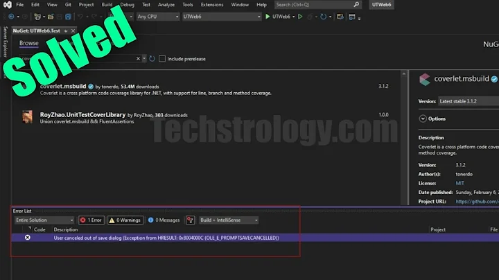 User canceled out of save dialog (Exception from HRESULT: 0x8004000C (OLE_E_PROMPTSAVECANCELLED))
