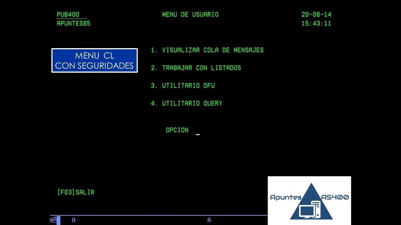 TUTORIAL AS400 CREACION DE MENU CON SEGURIDADES PARTE 2 DE 2 - YouTube