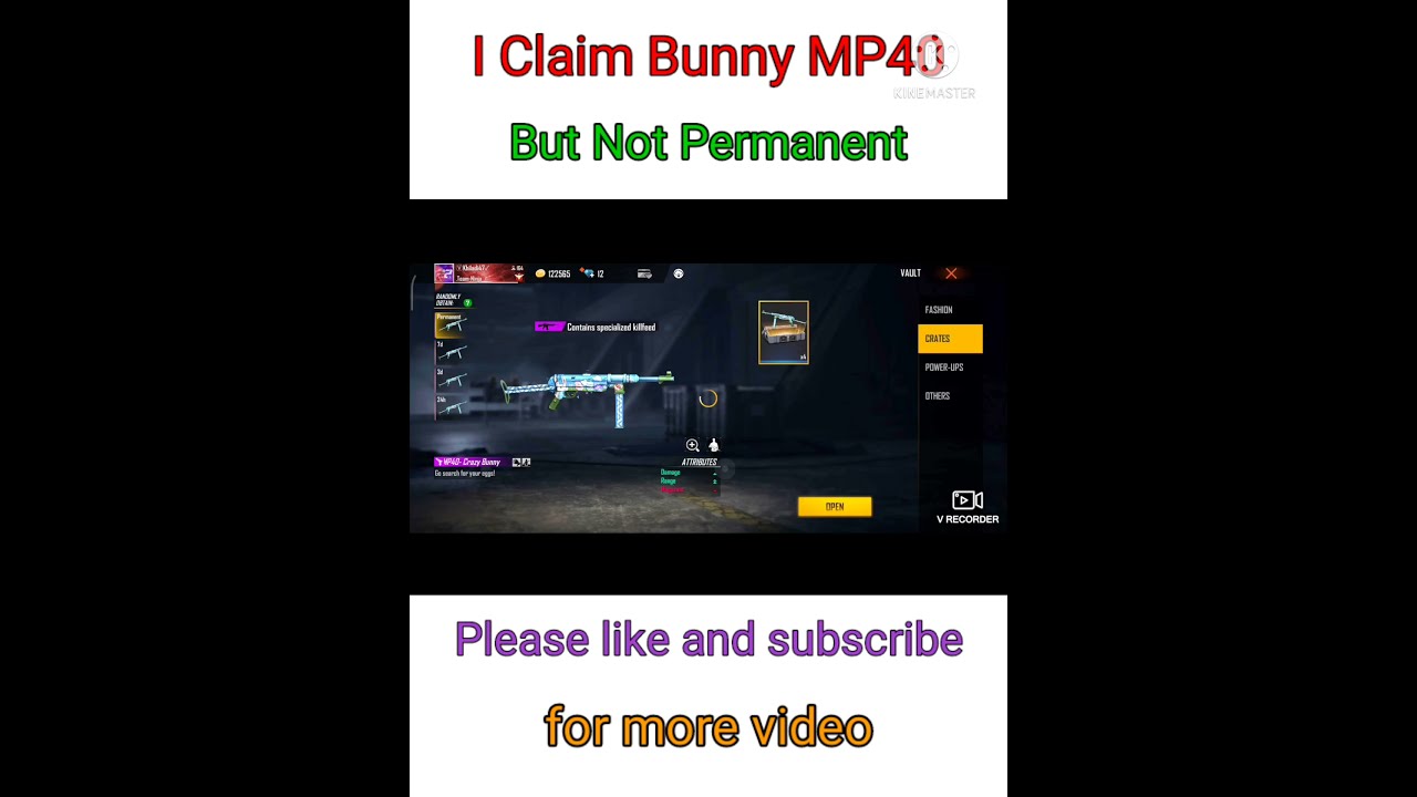 I Claim Bunny MP40 Gun Skin But Not Permanent || 