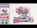 Azalea in a cup -Drawing Flower watercolor (wet-in-wet. Arches rough) NAMIL ART